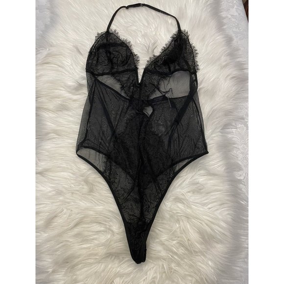 Victoria’s Secret XL Black Thong Sheer Lace Teddy Bodysuit Floral Sexy - Picture 4 of 8